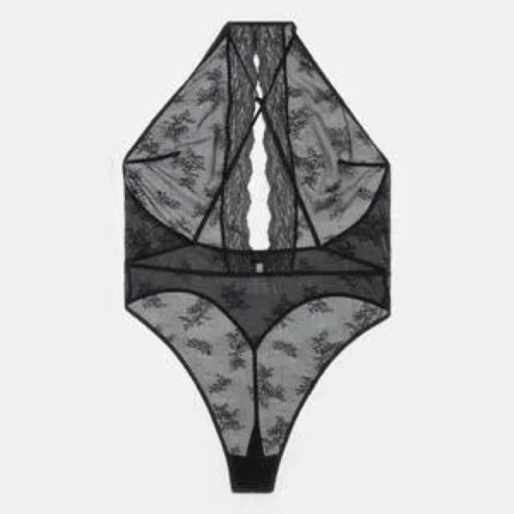 Victoria's Secret Teddy Lace Sheer Halter Small Black Women's
